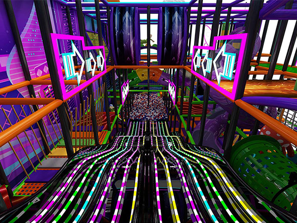 LED wave slide with colorful lights in an indoor playground by Joyland