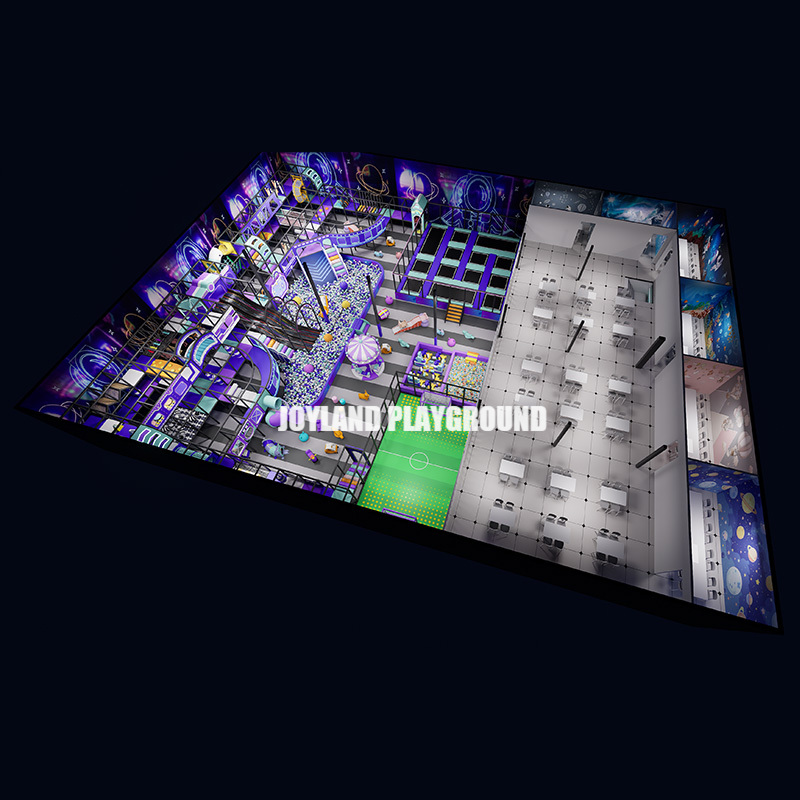 Front view of indoor trampoline equipment for commercial settings