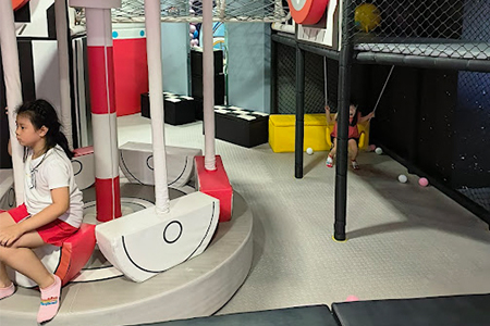 Electric carousel ride for toddlers in indoor playground equipment for home venues.