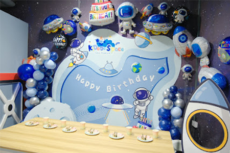 Bright birthday party house in indoor playground equipment for home venues.