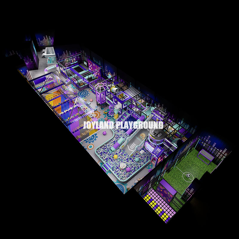 Front angle picture of a vibrant trampoline park project