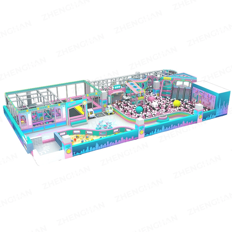 180m² pastel ocean commercial trampoline park design