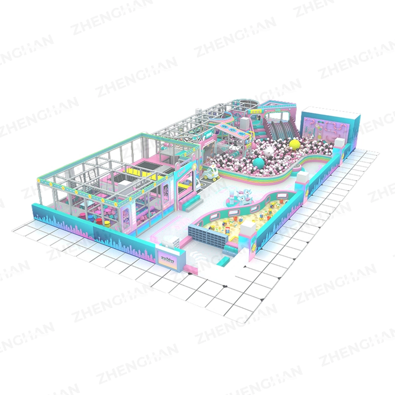 Top-view layout of 180m² commercial trampoline park