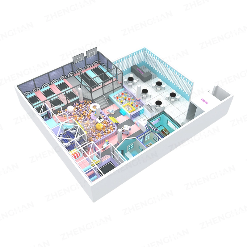 Top-view layout of 225m² commercial trampoline park