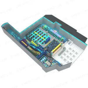 600m² blue technology commercial trampoline park design