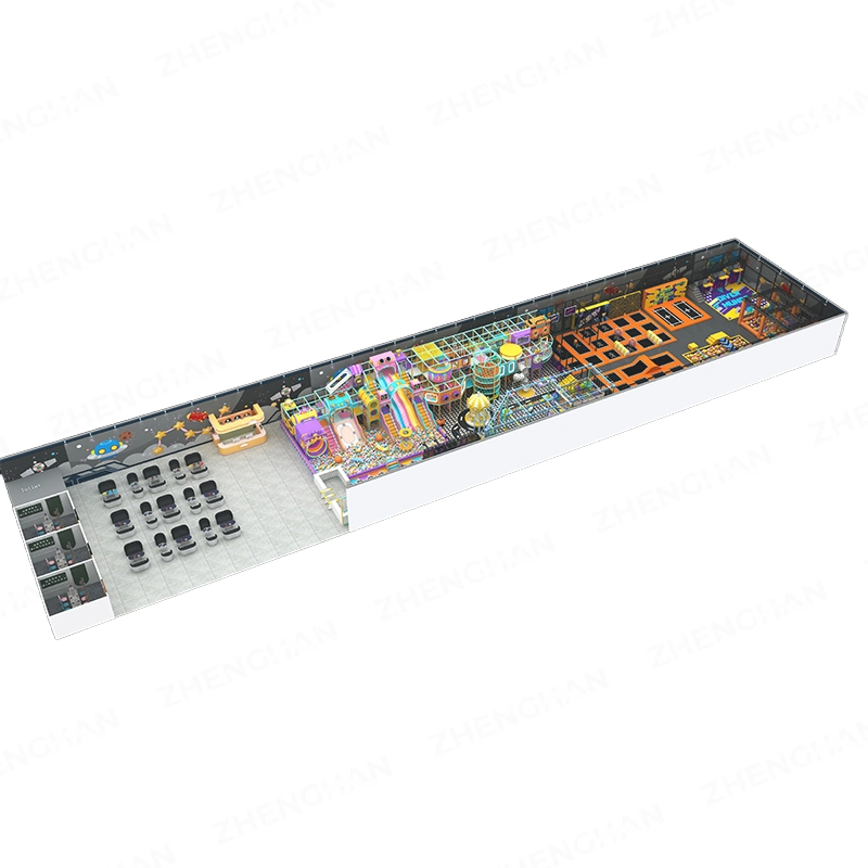 1000m² long-layout hybrid commercial trampoline park design
