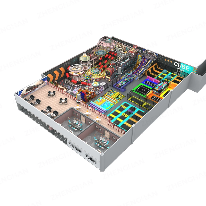 1400m² neon cube commercial trampoline park design