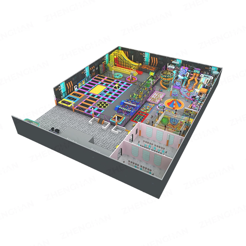 1880m² neon mixed-activity commercial trampoline park design