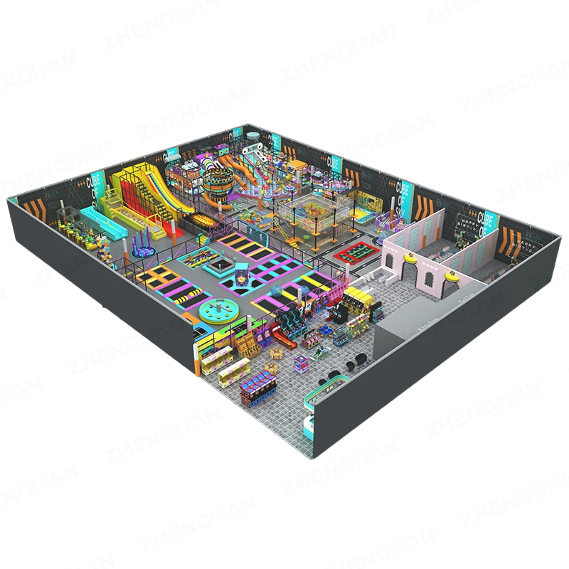 1900m² urban neon family adventure commercial trampoline park design