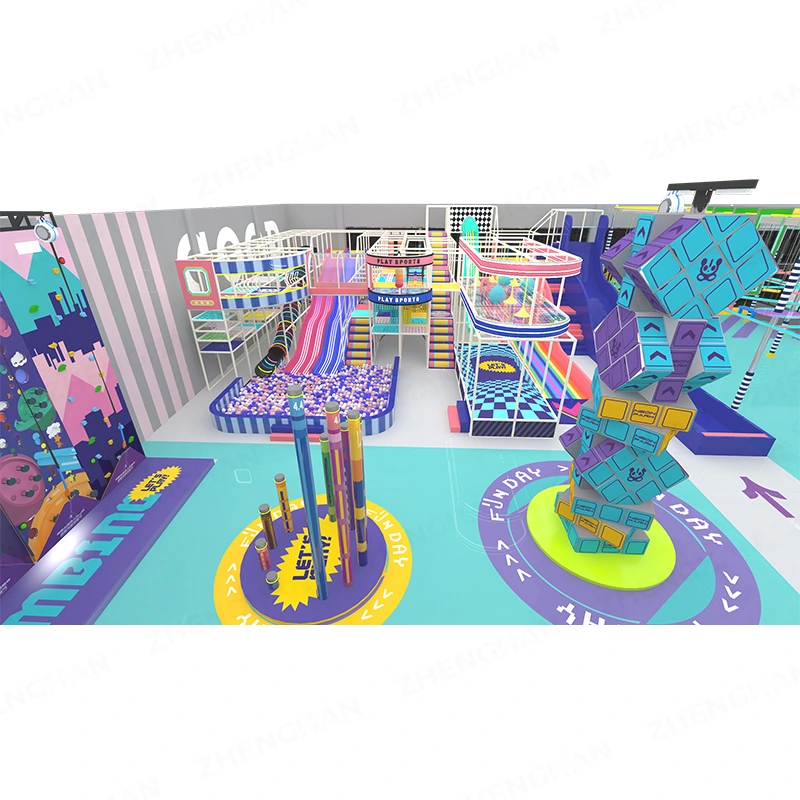 Perspective view of 2000m² action sports commercial trampoline park