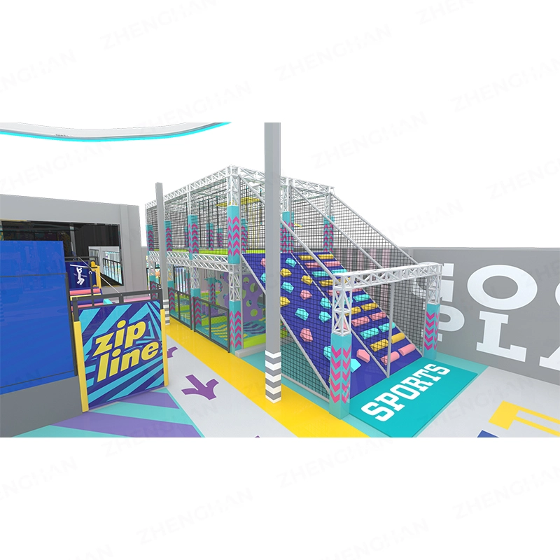 Action sports commercial trampoline park attraction and activity zones