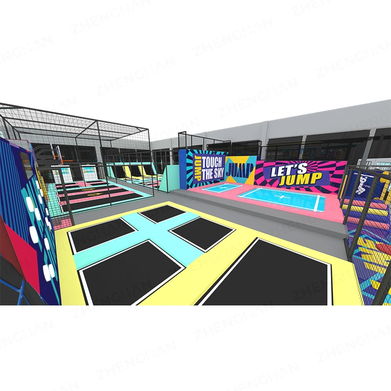 Custom 2000m² commercial trampoline park equipment layout by Zhenghan