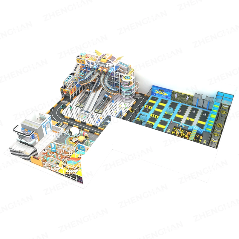 Perspective view of 600m² family adventure commercial trampoline park