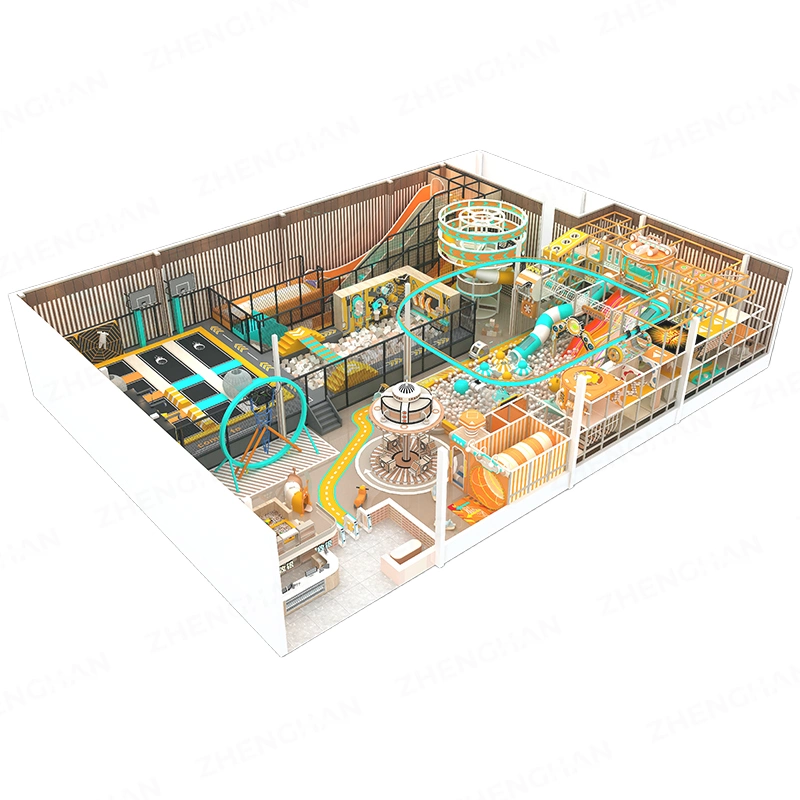 720m² industrial adventure commercial trampoline park design